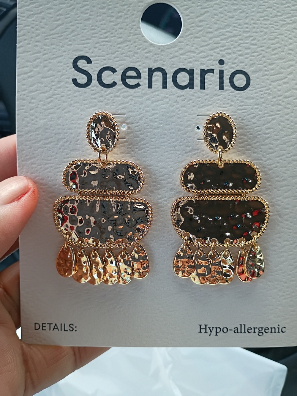 Scenario Gold Hammered Tiered Drop Earrings